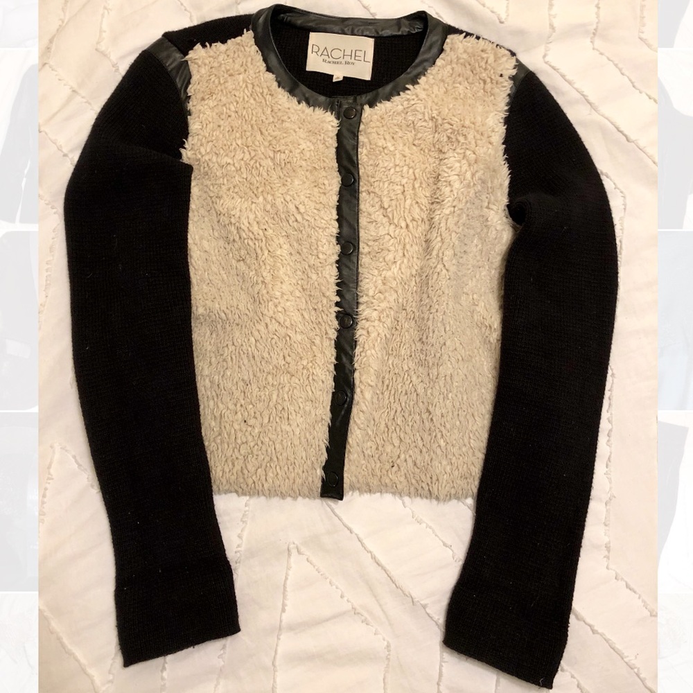 RACHEL Rachel Roy Navy Fuzzy Panel Cardigan